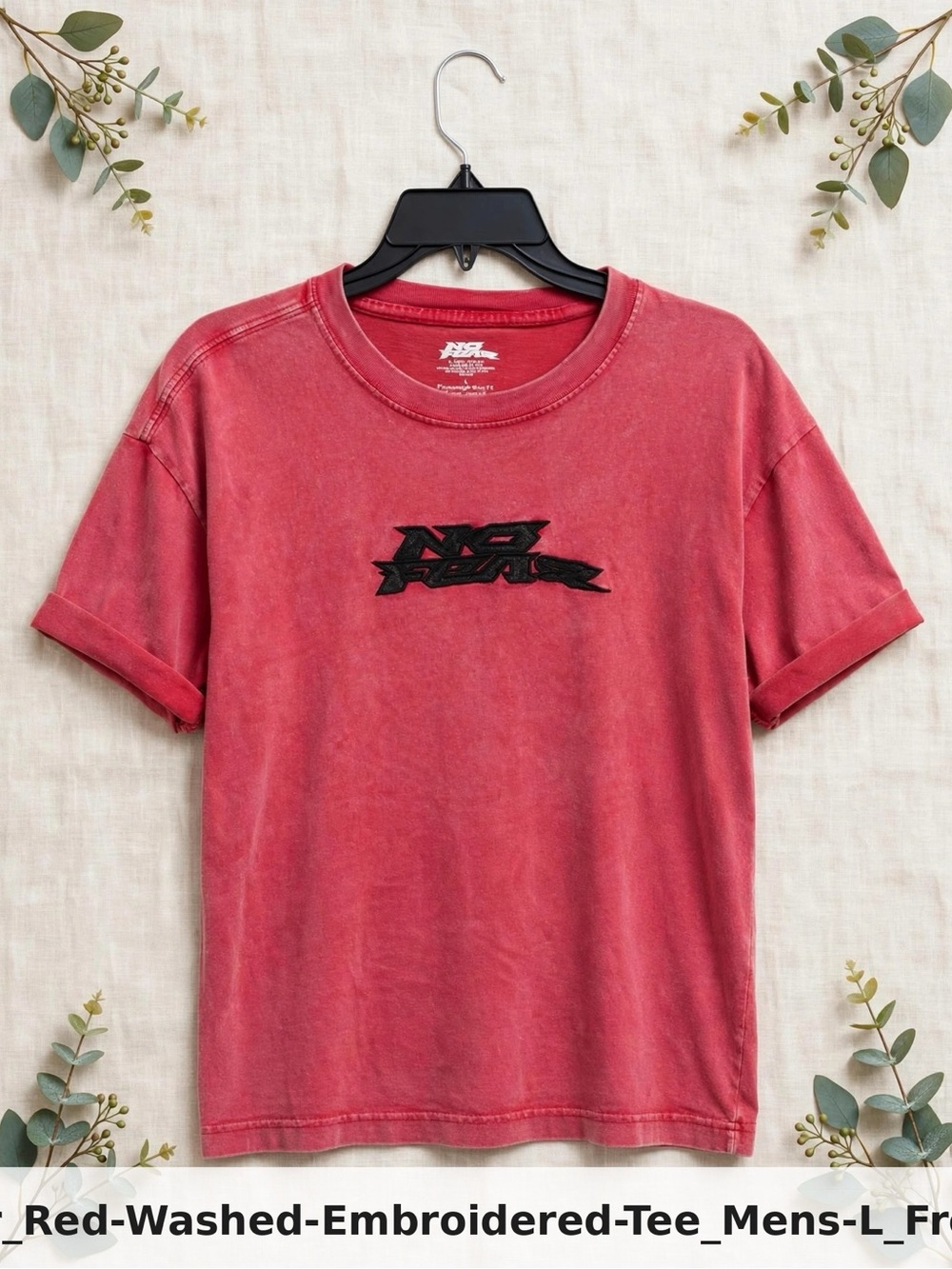 Men's Red-Washed Embroidered Tee